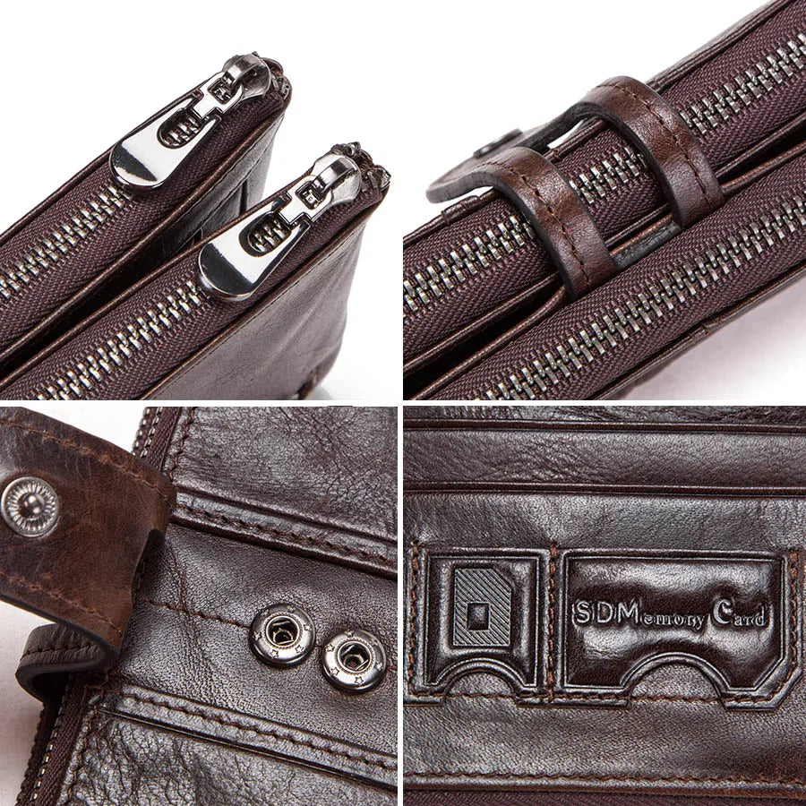CONTACT'S Men’s Genuine Leather Clutch Wallet – Long Vintage Wallet with Card Holder, Zipper Coin Purse & Money Bag