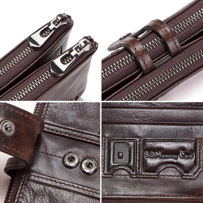 CONTACT'S Men’s Genuine Leather Clutch Wallet – Long Vintage Wallet with Card Holder, Zipper Coin Purse & Money Bag