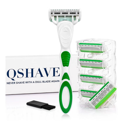 QShave Green Series Women’s Razor — 5-Layer X5 Blade Hair Remover for Bikini & Legs, Valentine’s Day Gift