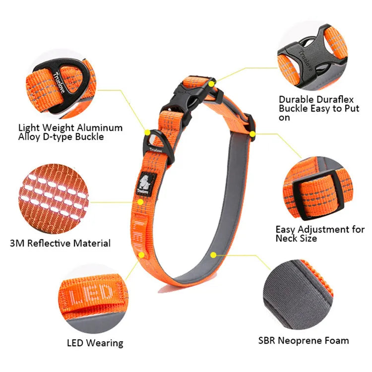 Truelove Reflective Dog Collar Set – Adjustable, Padded Soft Nylon for Small, Medium & Large Dogs, TLC5271