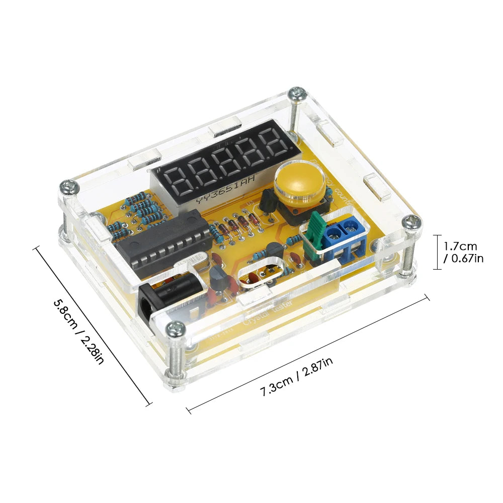 Digital Frequency Counter Tester - 1Hz–50MHz Crystal Oscillator Meter with Transparent Case for DIY Electronics Testing