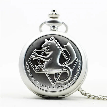 Fullmetal Alchemist Antique Silver Pocket Watch Necklace – Quartz Pendant Watch with Chain Anime Collectible Gift
