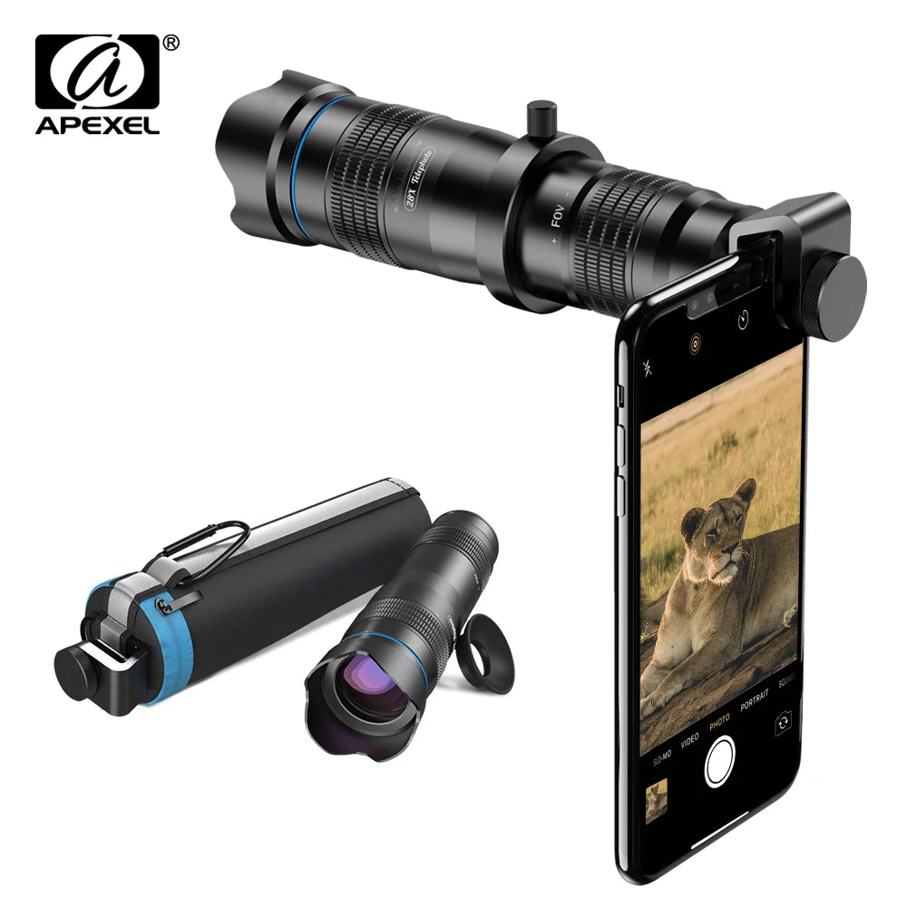 APEXEL 28X Telephoto Phone Lens - HD Smartphone Camera Zoom Monocular with Mini Selfie Tripod