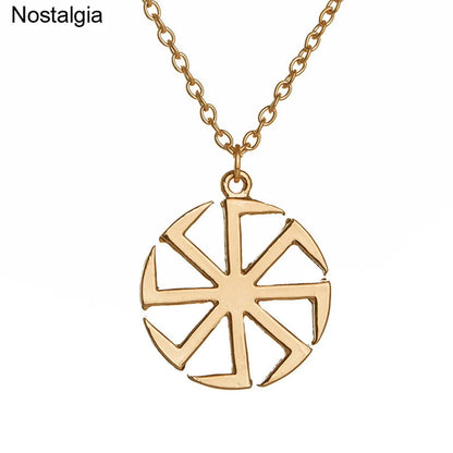 Nostalgia Slavic Kolovrat Pendant Necklace – Pagan Wicca Russian Wheel Amulet Talisman Jewelry