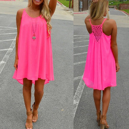 Women’s Summer Backless Beach Dress - Sexy Sleeveless Strap Casual Evening Party Outfit