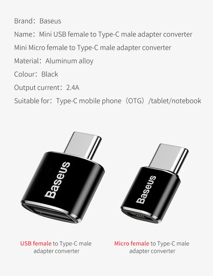 Baseus USB to Type-C OTG Adapter – USB-C Male to Micro USB Female Converter for MacBook, Samsung S20, USBC OTG Connector