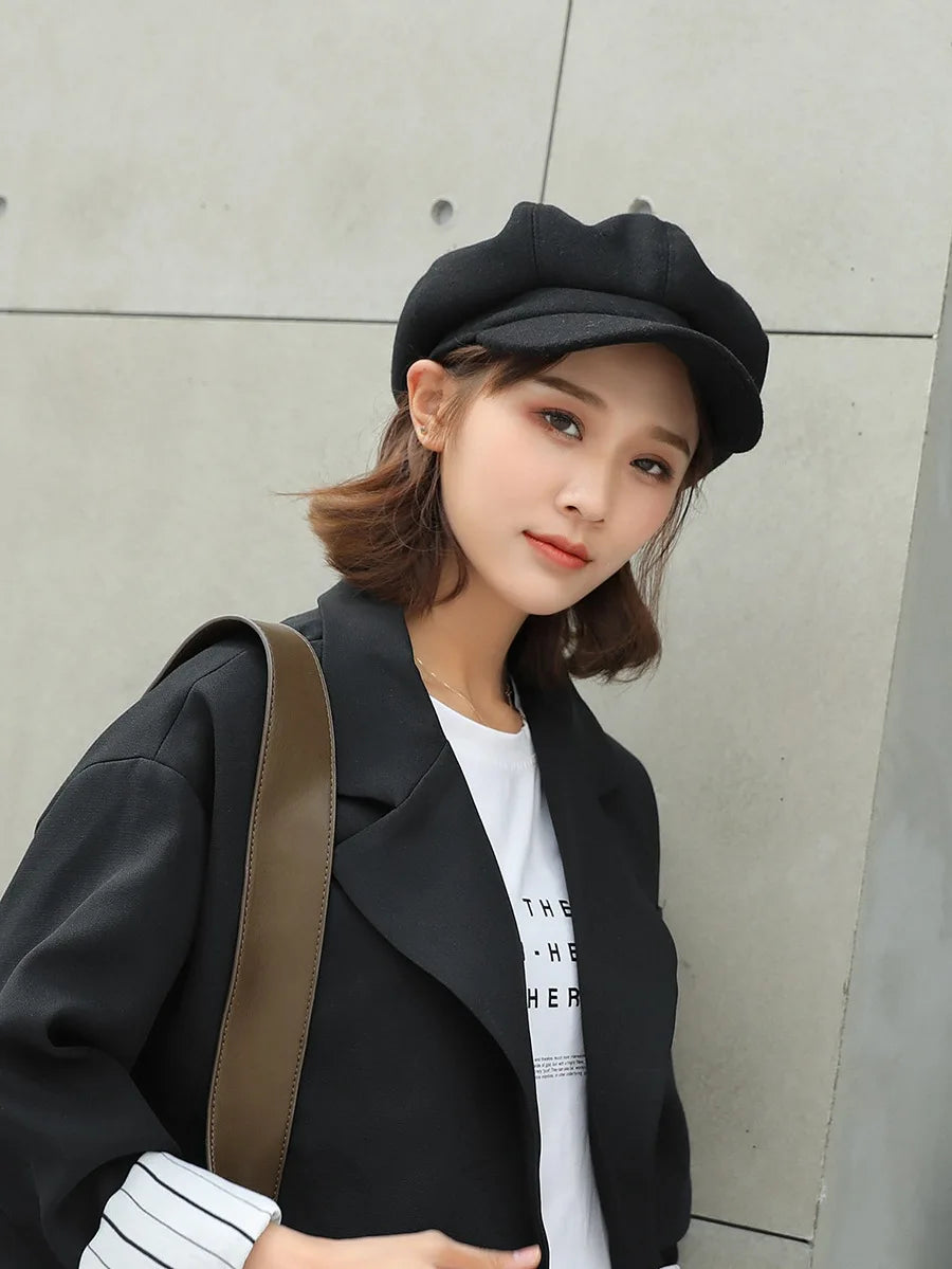 Autumn & Winter Wool Hats for Women – Solid Plain Octagonal Newsboy Cap & Casual Beret for Men & Ladies