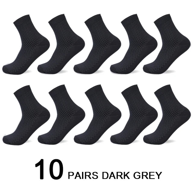 10 Pairs Men’s Bamboo Fiber Compression Socks – Long Black Business Casual Dress Socks, Breathable Autumn Wear, Plus Size 42–45 Gift Pack