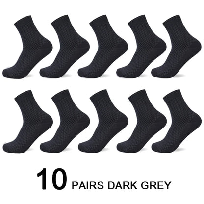 10 Pairs Men’s Bamboo Fiber Compression Socks – Long Black Business Casual Dress Socks, Breathable Autumn Wear, Plus Size 42–45 Gift Pack