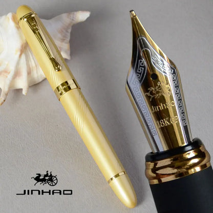 Iraurita Jinhao X450 Fountain Pen – 0.7mm Broad Nib, Dark Green & Gold, Full Metal, 21 Color Options with Ink