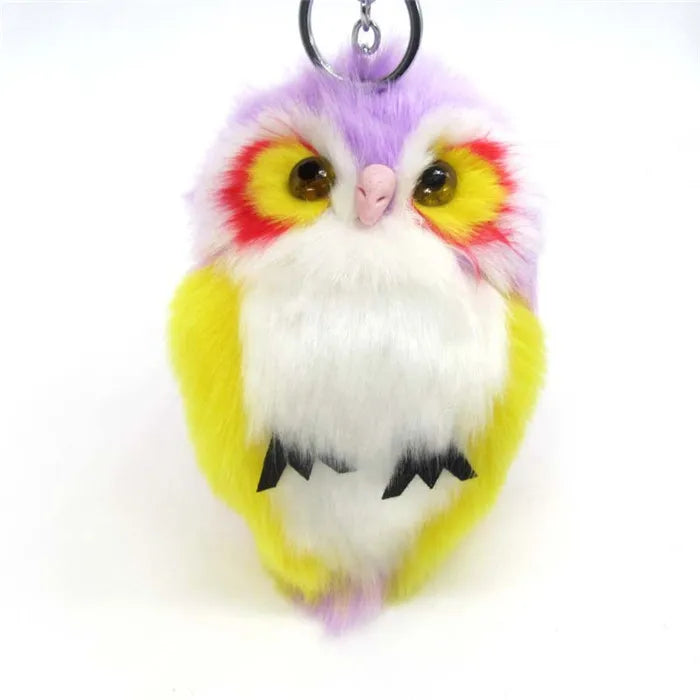 Cute Tiny Plush Faux Rabbit Fur Owl Keychain – Mini Animal Bag & Car Trinket Jewelry Gift for Women & Girls