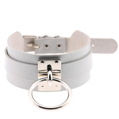 KMVEXO Harajuku Punk Leather Choker Necklace - Handmade Gothic Collar with Silver-Tone Metal O-Ring for Parties