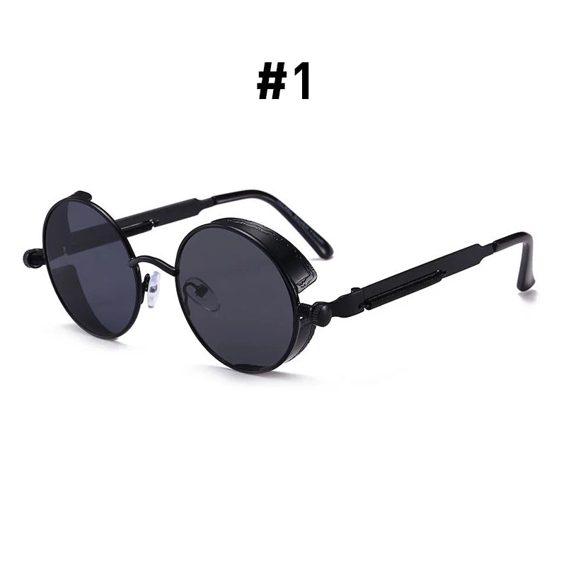 VIVIBEE Vintage Steampunk Red Sunglasses — 2025 Round Punk Alloy Metal Retro Goggles for Men & Women, Gothic Style Shades