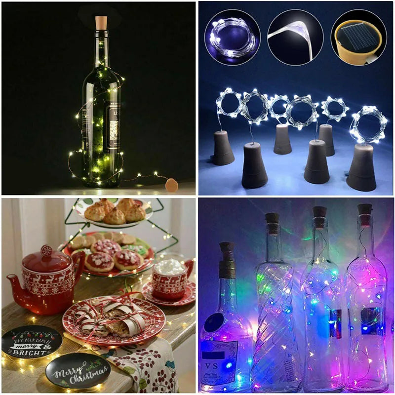 Solar Wine Bottle Lights – 10LED/15LED/20LED Cork Shape Fairy Lights, Copper Wire Garland for Christmas & Home Room Decoration