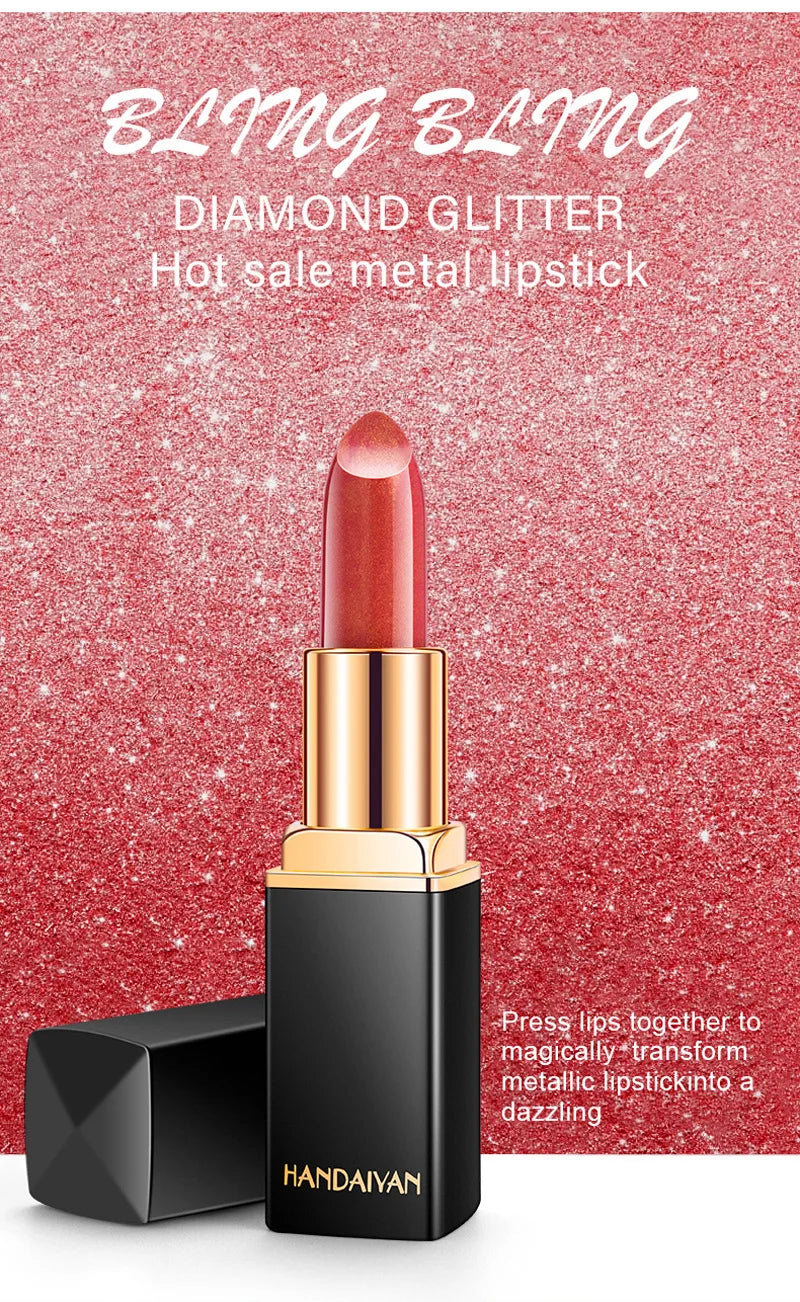 Professional Brand Lipstick – Waterproof, Long-Lasting Nude Pink & Mermaid Shimmer, Luxury Makeup Cosmetic