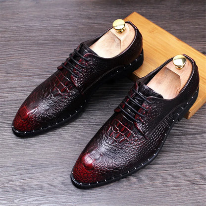 Men's Crocodile Leather Oxford Shoes - Lace-Up Business, Wedding & Party Dress Shoes