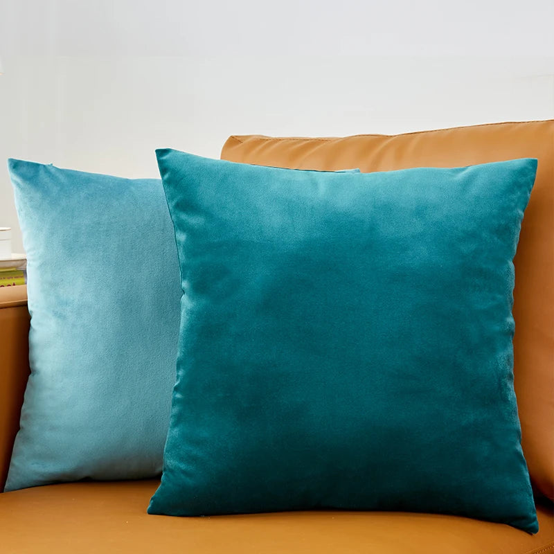 Velvet Pillow Cover 40x40 cm – Decorative Cushion Case for Living Room Sofa, Home Decor in Yellow, Green & Blue