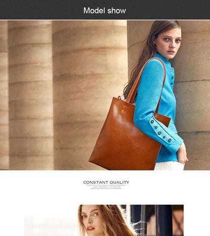 2023 Genuine Cow Leather Women’s Handbag – Large Vintage Office Tote Shoulder Bag for Ladies