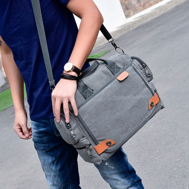 Brand Men’s Crossbody Bags - Canvas Shoulder Messenger Bag for Travel, Casual Large Satchel Handbag in Grey