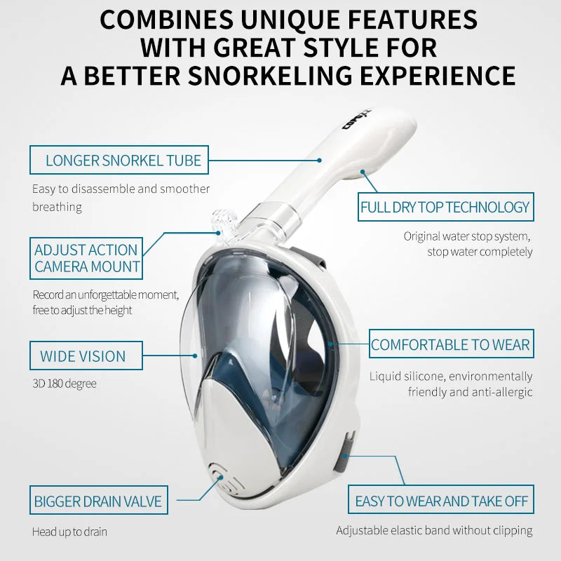 COPOZZ Professional Snorkeling Diving Mask – Full Face Snorkel Mask, Anti-Fog Goggles for Adults, Underwater Scuba Swimming Equipment