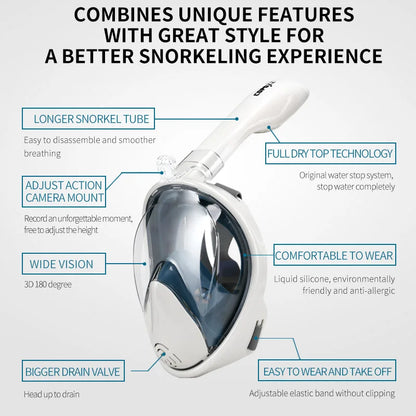 COPOZZ Professional Snorkeling Diving Mask – Full Face Snorkel Mask, Anti-Fog Goggles for Adults, Underwater Scuba Swimming Equipment