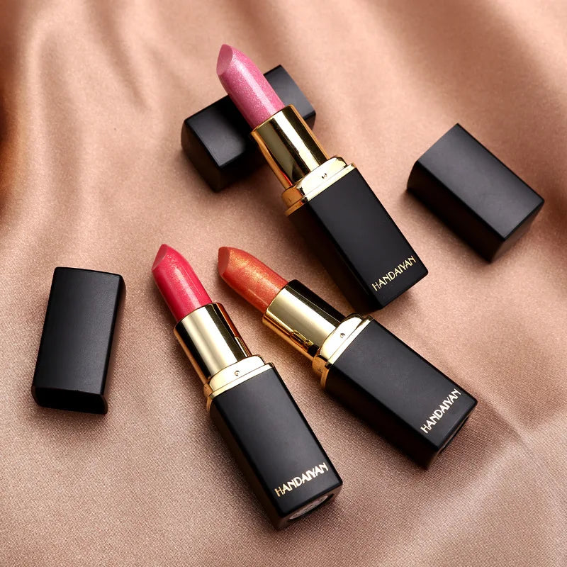 Professional Brand Lipstick – Waterproof, Long-Lasting Nude Pink & Mermaid Shimmer, Luxury Makeup Cosmetic