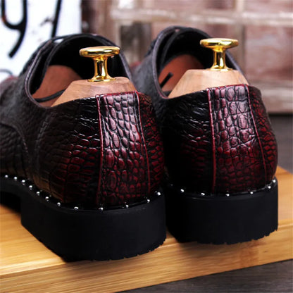 Men's Crocodile Leather Oxford Shoes - Lace-Up Business, Wedding & Party Dress Shoes