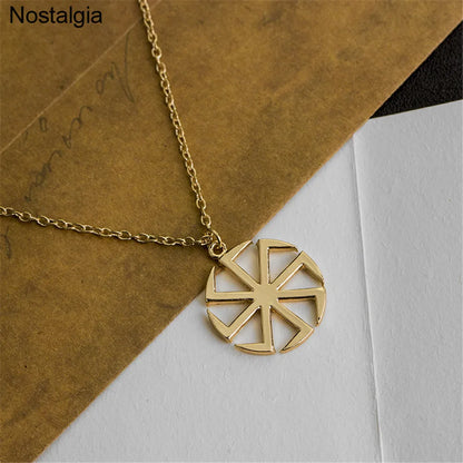 Nostalgia Slavic Kolovrat Pendant Necklace – Pagan Wicca Russian Wheel Amulet Talisman Jewelry