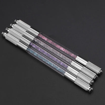 Manual Double-Ended Crystal Acrylic Microblading Pen – Permanent Makeup Eyebrow Tattoo Tool for Flat & Round Needles