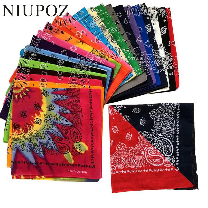 New Fashion Hip Hop 100% Cotton Bandana Square Scarf: 55cm*55cm Black Red Paisley Headband Printed for Women/Men/Boys/Girls