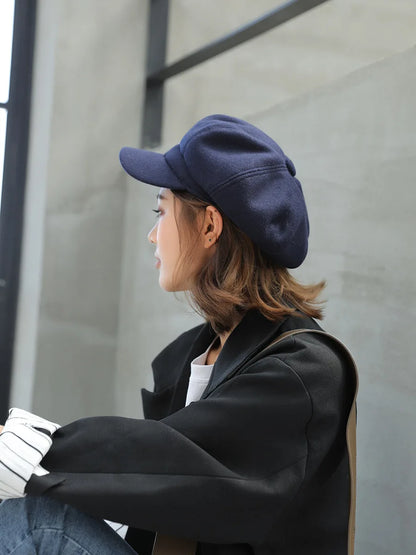 Autumn & Winter Wool Hats for Women – Solid Plain Octagonal Newsboy Cap & Casual Beret for Men & Ladies