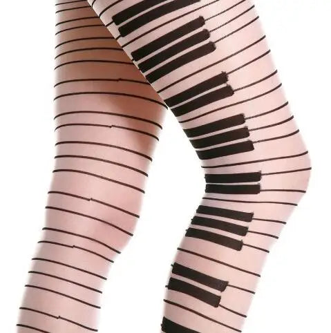 Women’s Sexy Piano Stockings – Black & White Thigh-High Ultra-Thin Transparent Pantyhose, Free Size