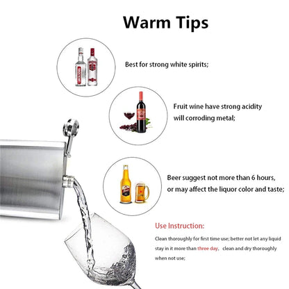 LMETJMA Stainless Steel Hip Flask with Funnel – 1-10oz Pocket Flask for Alcohol, Whiskey, Screw Cap (KC0139)
