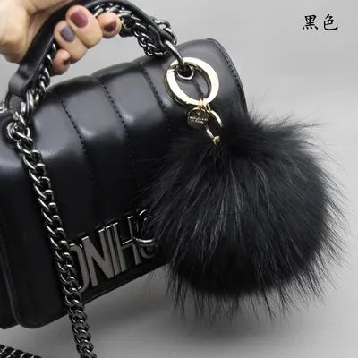 Luxury 15cm Fluffy Real Raccoon Fur Pom Pom Keychain – High-Quality Metal Ring Pendant for Women