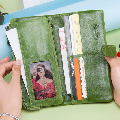 Women's Genuine Leather Long Wallet – Fashion Clutch with Coin Purse, Card Holder & Phone Pocket by Contact's
