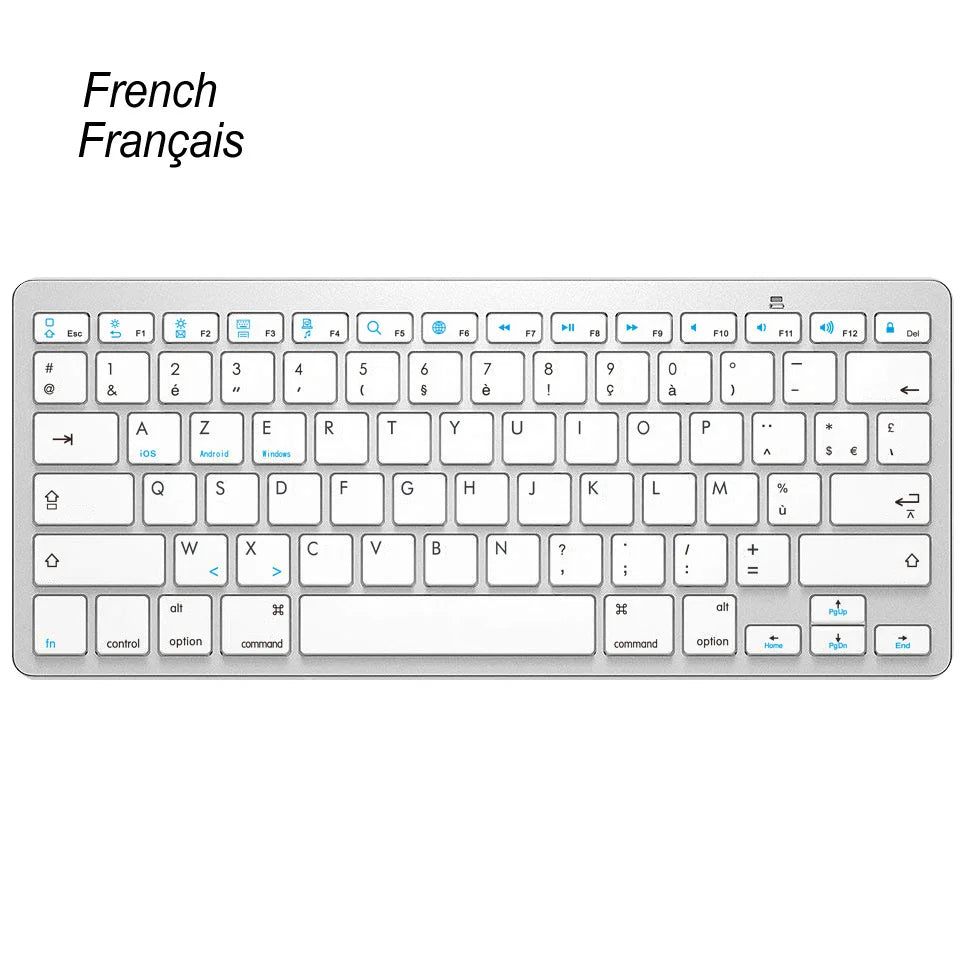 Ultra Slim Universal Wireless Bluetooth Keyboard – Russian, Spanish, French, German, Hebrew & Brazilian Portuguese for iOS, Android & Windows