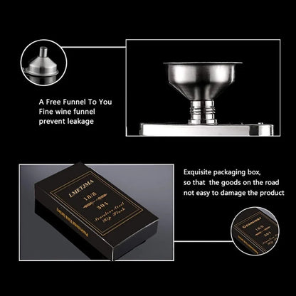 LMETJMA Stainless Steel Hip Flask with Funnel – 1-10oz Pocket Flask for Alcohol, Whiskey, Screw Cap (KC0139)