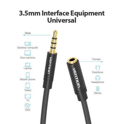 Vention 3.5mm AUX Extension Cable – Jack Audio Cord for Car, Laptop, TV, Xiaomi & Huawei | Stereo Headphone & Speaker Connector