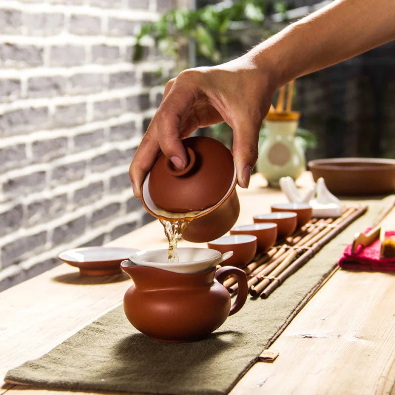 Purple Clay Gaiwan Tea Set - Elegant Teaware Lidded Bowl Cup and Saucer for Traditional Tea Brewing