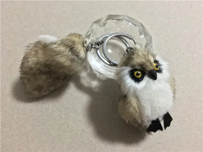 Cute Tiny Plush Faux Rabbit Fur Owl Keychain – Mini Animal Bag & Car Trinket Jewelry Gift for Women & Girls