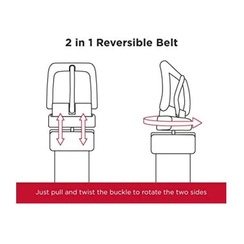 Men’s Genuine Leather Reversible Belt – 2-in-1 Rotated Buckle for Big & Tall Sizes