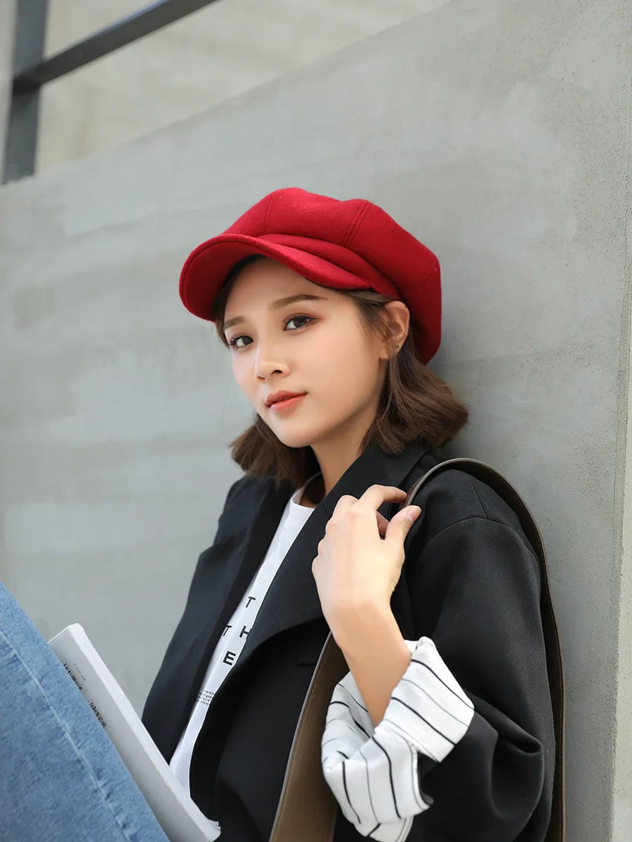 Autumn & Winter Wool Hats for Women – Solid Plain Octagonal Newsboy Cap & Casual Beret for Men & Ladies