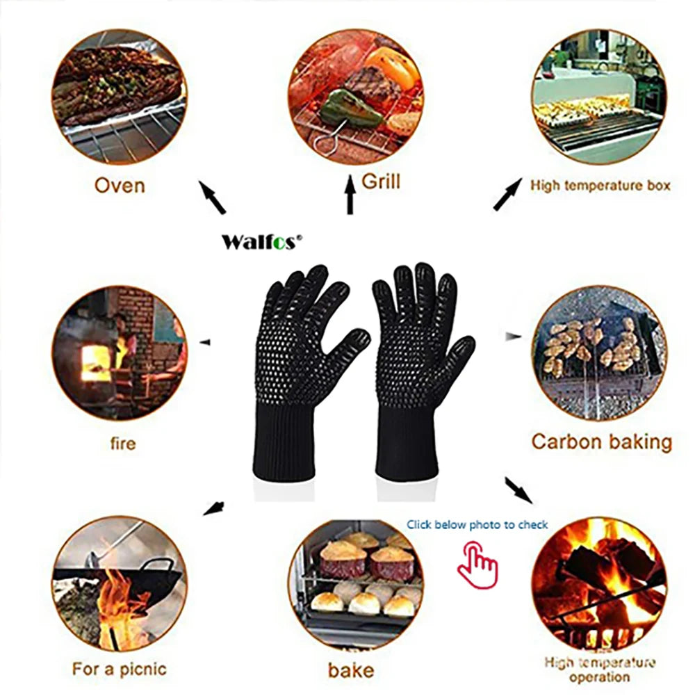Walfos Silicone Oven Gloves — Heat-Resistant Thick BBQ & Cooking Mitts | Kitchen Gadgets & Accessories