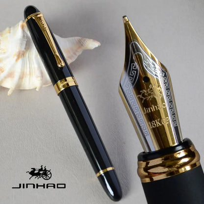IRAURITA JINHAO X450 Fountain Pen – Dark Green & Golden, 18KGP 0.7mm Broad Nib, Full Metal, 21 Colors with Ink