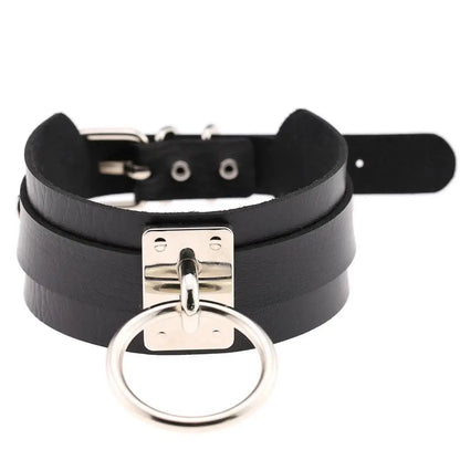 KMVEXO Harajuku Punk Leather Choker Necklace - Handmade Gothic Collar with Silver-Tone Metal O-Ring for Parties