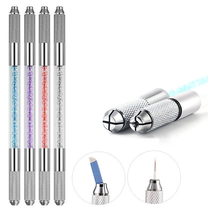 Manual Double-Ended Crystal Acrylic Microblading Pen – Permanent Makeup Eyebrow Tattoo Tool for Flat & Round Needles