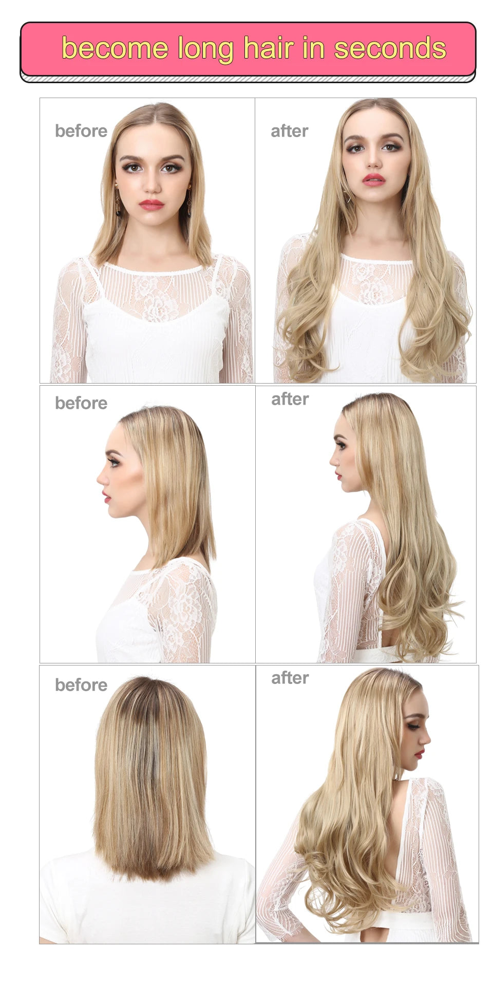 Synthetic U-Part Clip-in Hair Extensions – Long, Straight, Thick Blonde Hairpieces (16, 20, 24 Inch)
