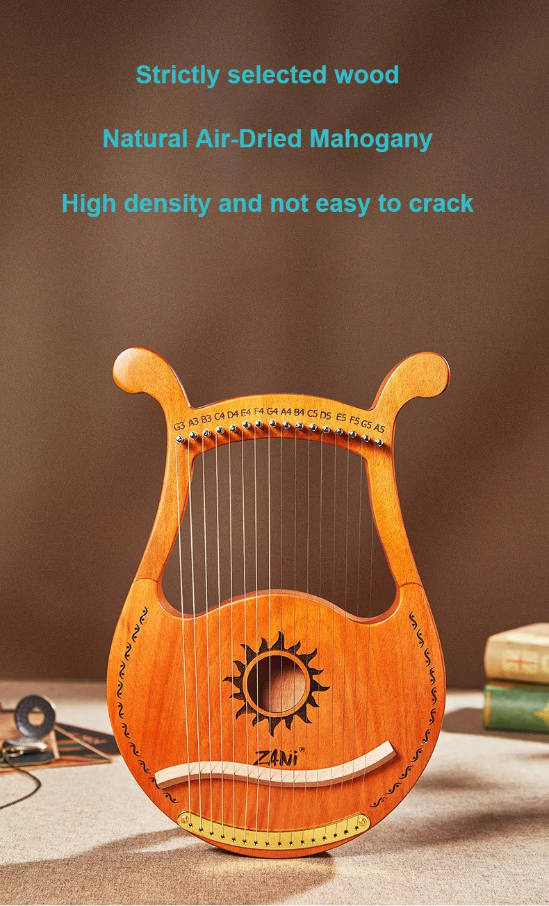 Lyre Harp 19-String – High-Quality Mahogany Musical Instrument with Spare Strings