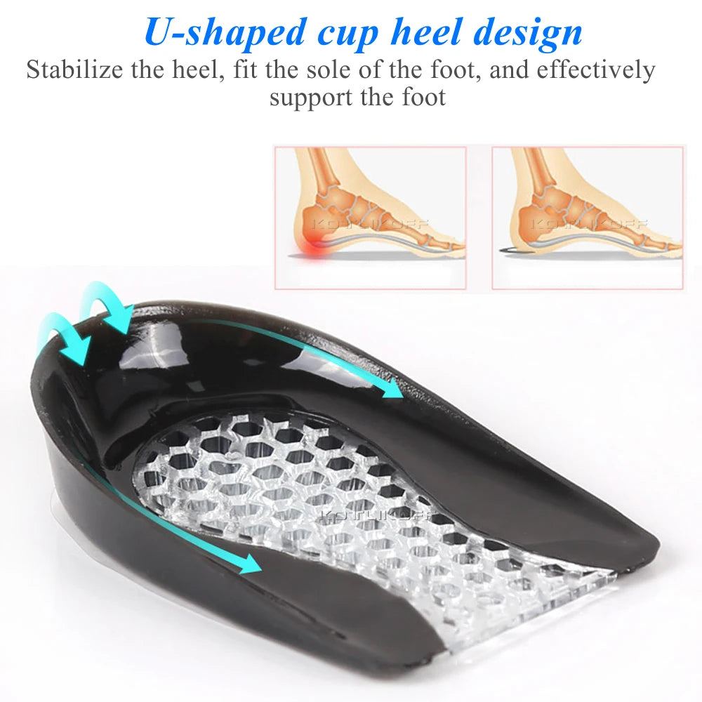 Silicone Gel Heel Pads - Shock Absorbing Cushion Inserts for Foot Support, Heel Comfort & Height Lift