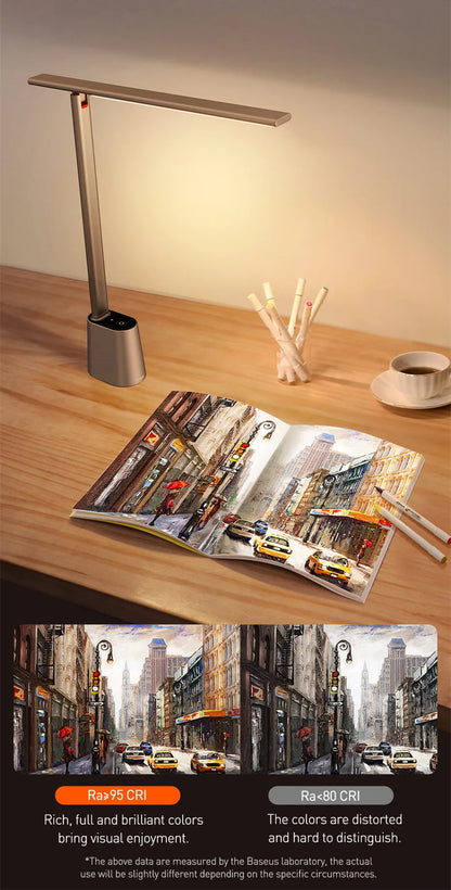 Baseus LED Desk Lamp – Eye Protection, Dimmable, Foldable Table Lamp with Smart Adaptive Brightness for Study & Office
